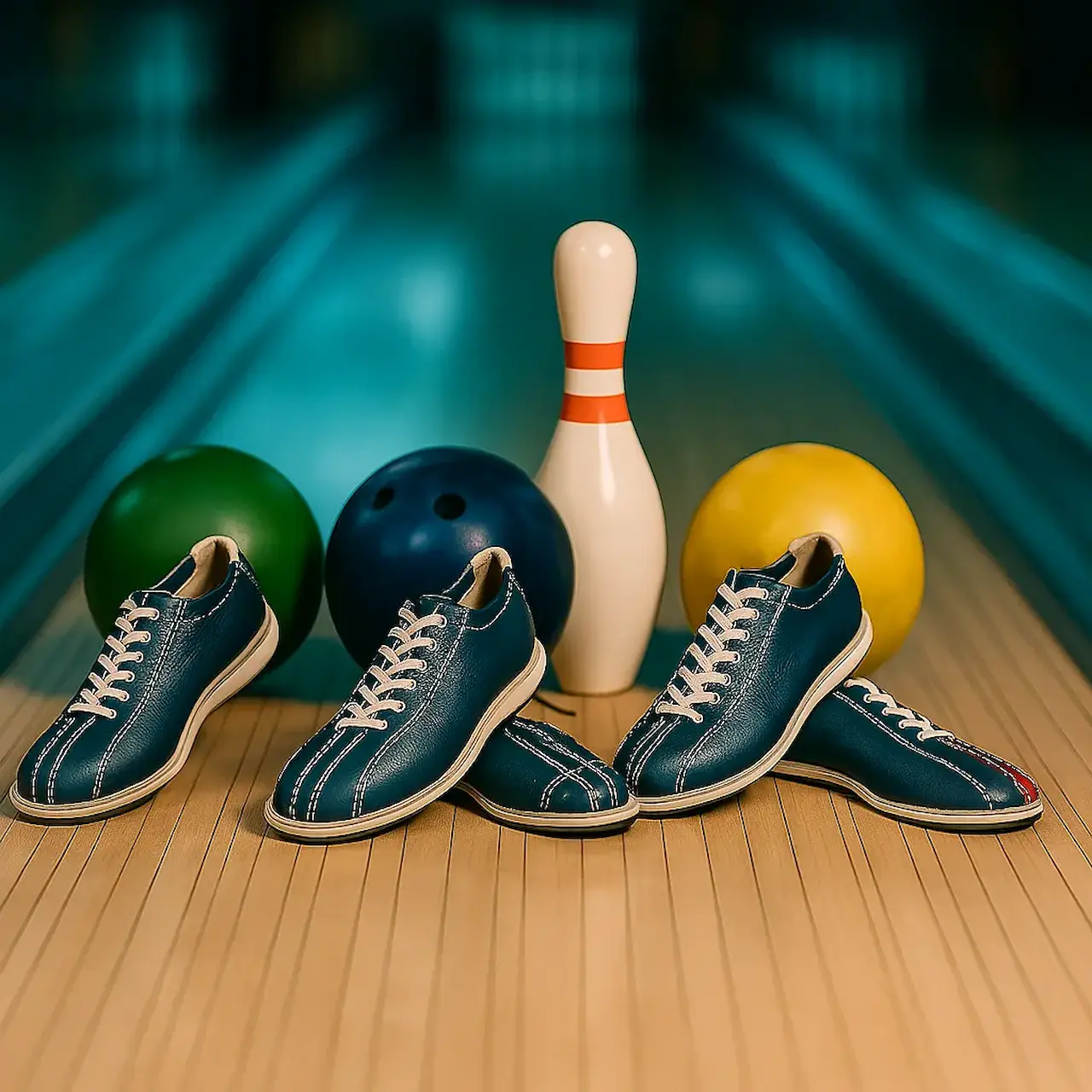 Bowlingsko og kegle på bane